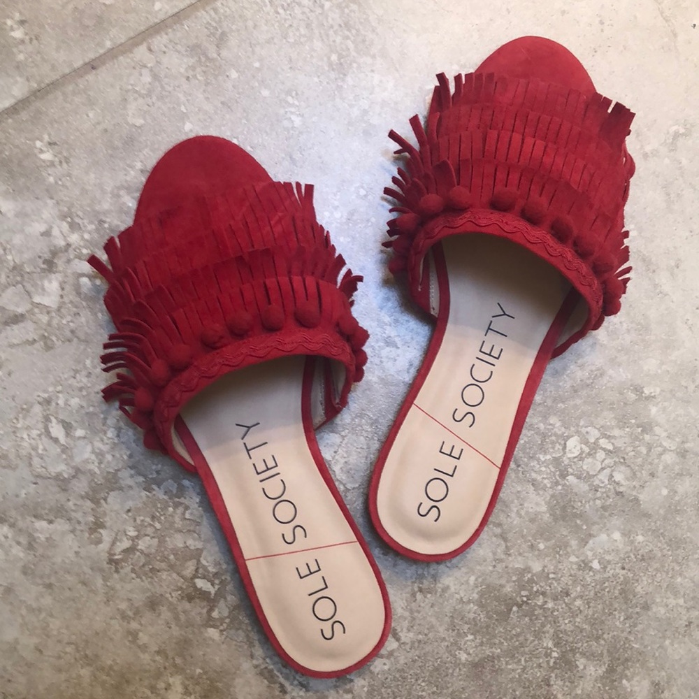 Sole Society red Pom slides